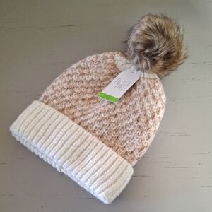 Time and Tru Cream Knit Pom-Pom Beanie
